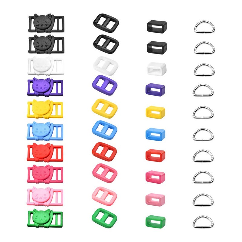 CooBigo 10sets Cat-Head Safety Breakaway Buckle Tri-glide Slider Buckles D ring Belt Loop keeper for DIY Cat Collar Accessory - Image 1